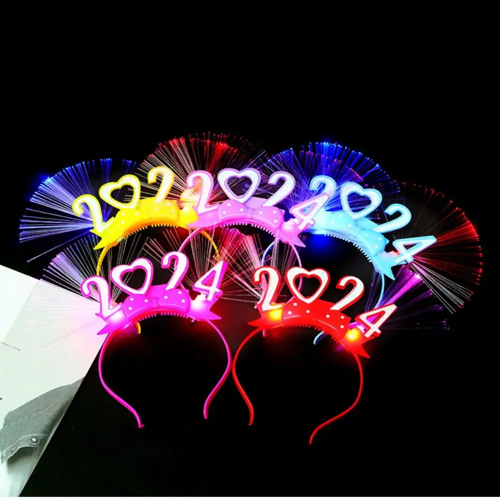 

LED Glow 2024 Happy New Year Headband Letter Masquerade Party LED Glow Headpiece Photographic Headwear Plastic