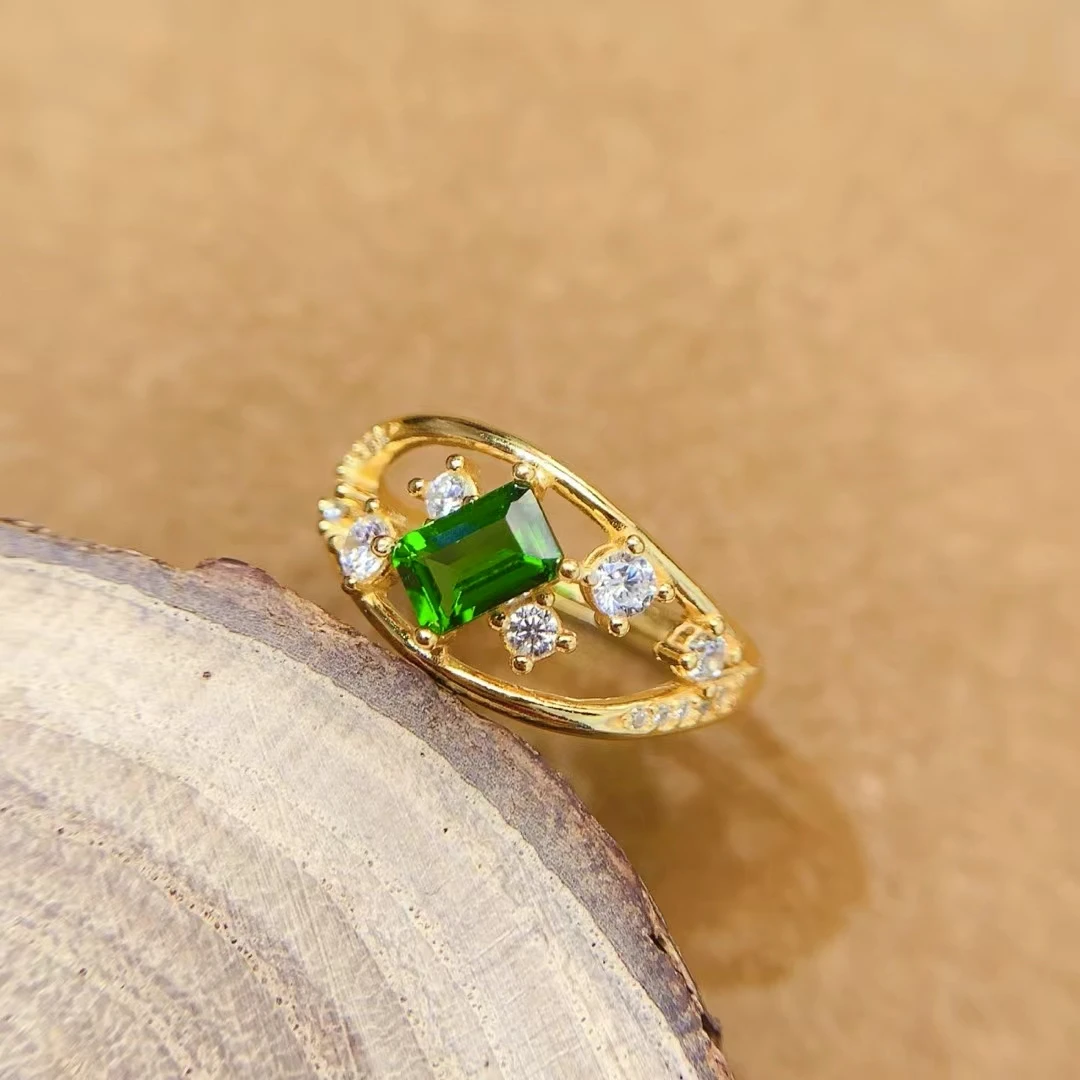 KJJEAXCMY Fine Jewelry Natural Diopside Women's Ring S925 Silver Electroplating Process Inlaid High Clarity Support Testing