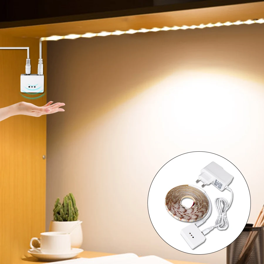 

1-5M DC 12V Hand Sweep Sensor LED Strip Lights Hand Wave Waterproof Diode Tape Dimmable Kitchen Closet Cabinet Stairs Backlight