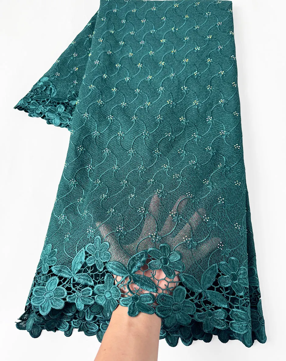 

Delicate Solid Color Guipure Lace With Czech Stones Soft African Embroidery Cord Lace 2026 Swiss Voile Cupion Fabric Top Quality