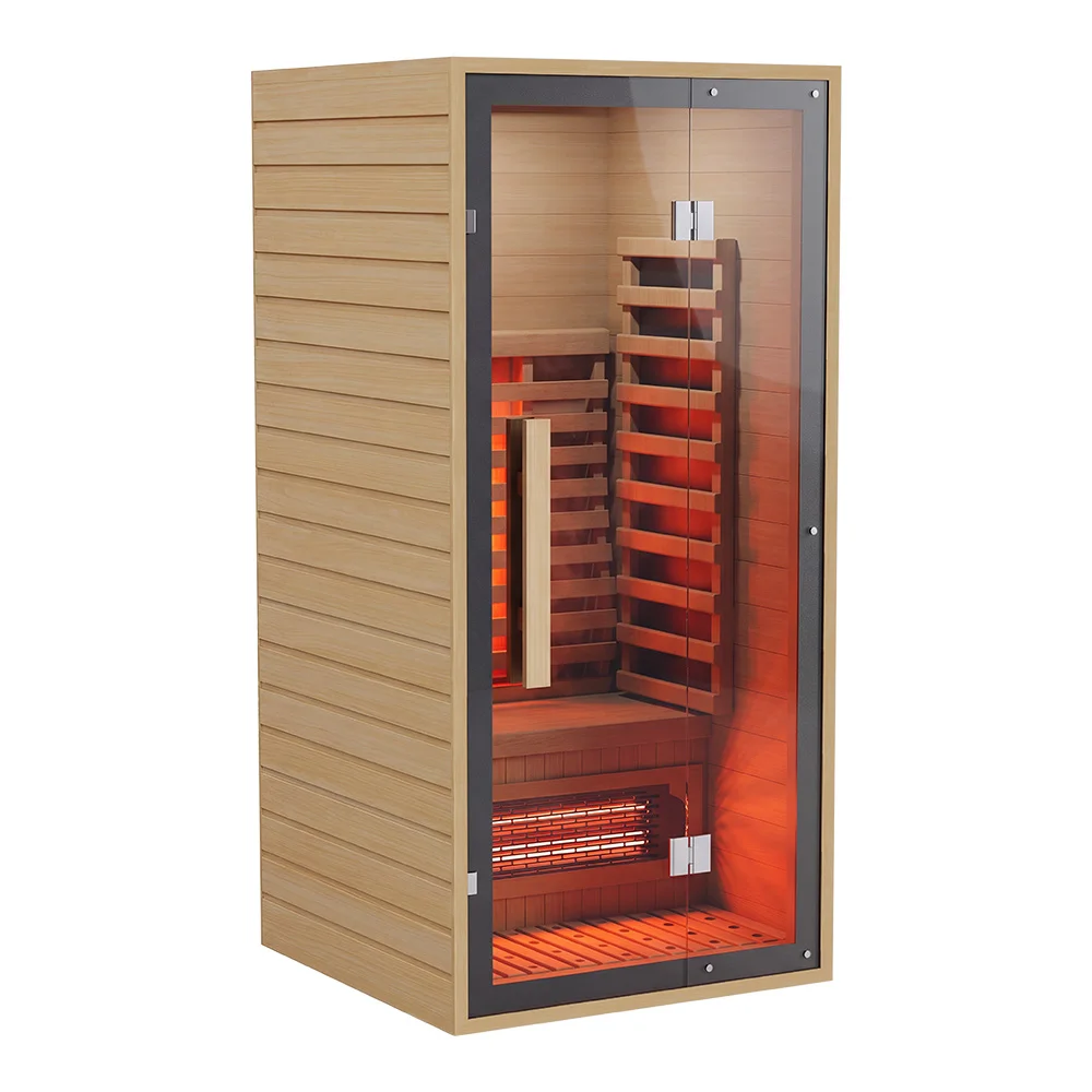 Most Popular 1 People Indoor Hemlock/Red Cedar Sauna Room Low Emf Carbon Heater Wood Infrared Sauna