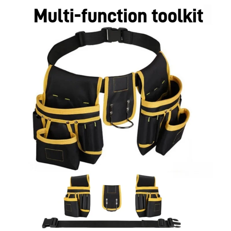 Electrician Waist Tool Pouch Yellow Heavy Canvas Multi-Functional Storage Bag Adjustable Belt for Maintenance Work Tools