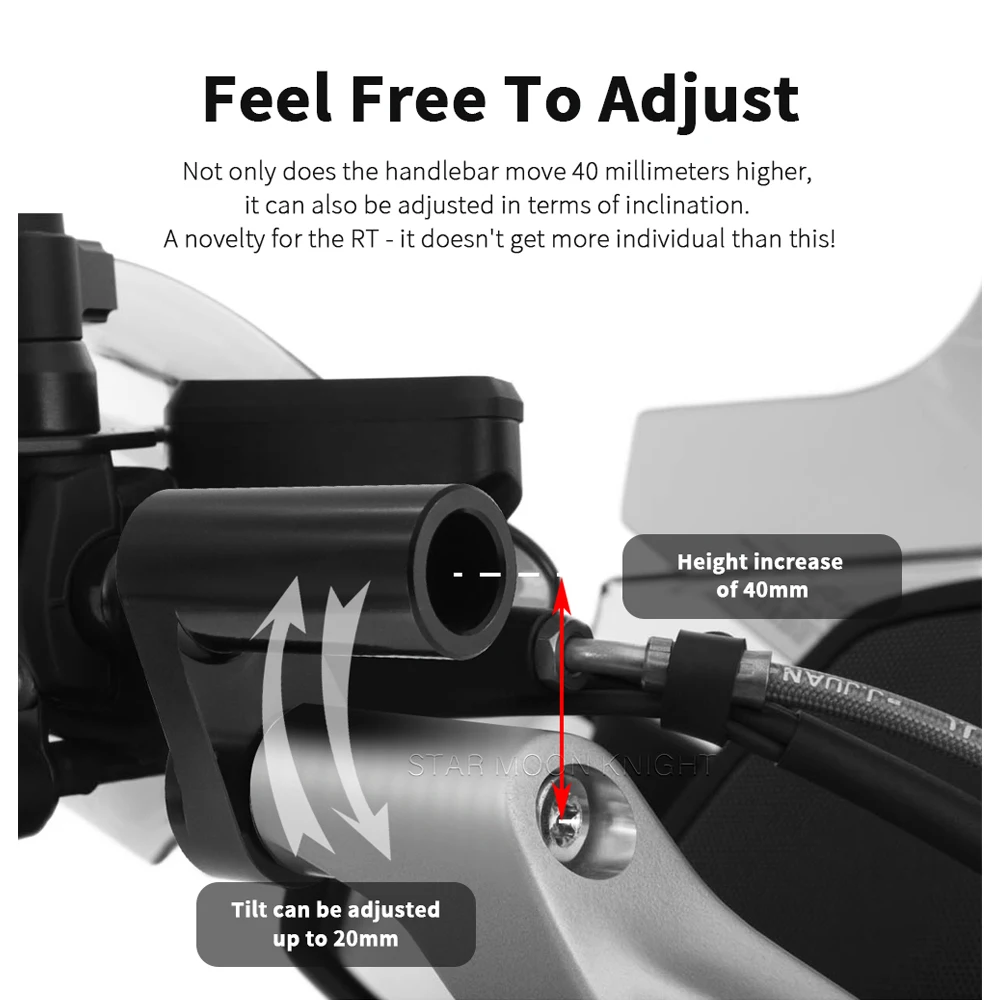 For BMW R1250RT R1200RT LC 2014-2026 Handlebar Riser 40mm Up 20mm Back Pullback Handle Bar Mount Clamp Heighten Adapter Parts