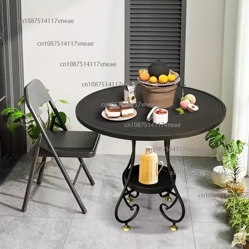 1Pcs French Retro Table Living Room Sofa Wrought Iron Double Layer, Size 19.7IN * 24IN Side Corner Few Outdoor Balcony