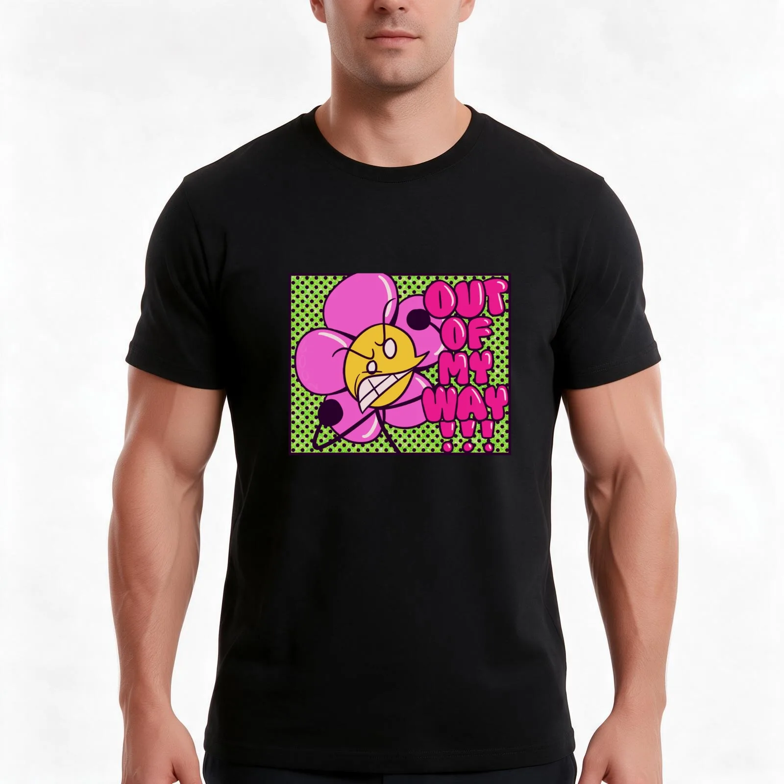 pissed off flower T-Shirt, Summer Casual Cotton Tee, Oversized Streetwear Tops, Vintage Graphic Print, Loose Fit Short Sleeve
