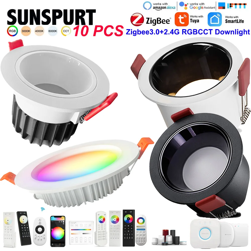 1-10 GLEDOPTO زيجبي 3.0 RGBCCT LED النازل CRI 90 + المنزل الذكي ضوء السقف راحة الإضاءة App صوت التحكم عن بعد زيجبي