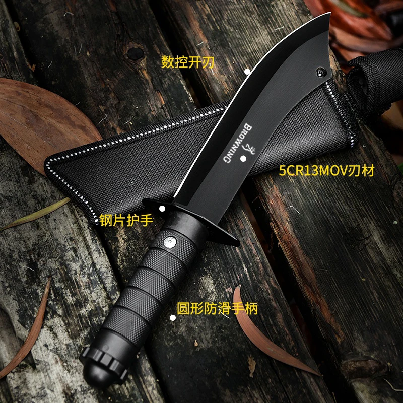 Military Tactical Knife with Scabbard Stainless Steel Outdoor Survival Knife for Self Defense Hiking Camping