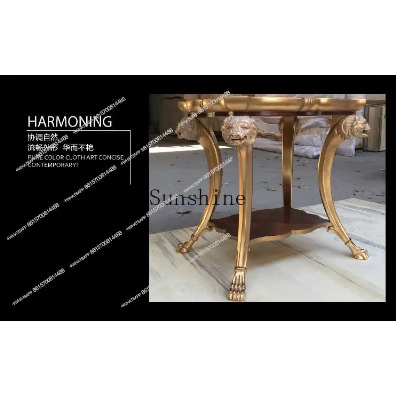 European and American living room gold-painted solid wood carving edge table French neoclassical small coffee tableX