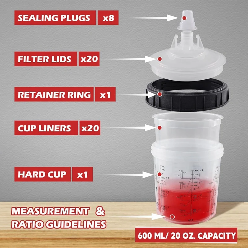 Spray Cup Spray Guncup Liner And Lid System 20 Paint Cup Set 20 Oz (600 Ml) Set Kit