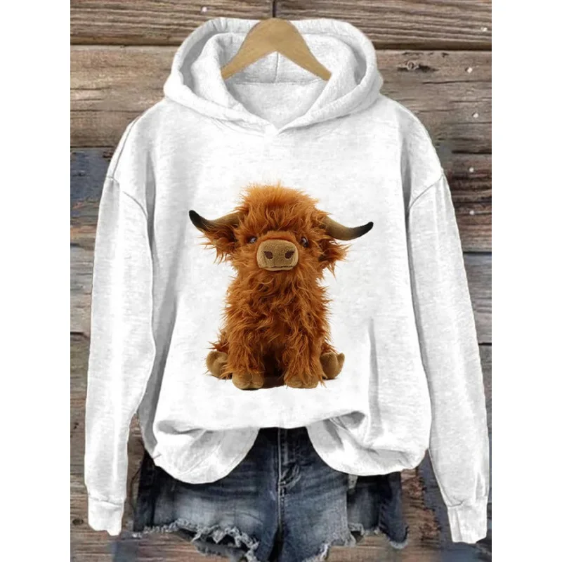 Cute Highland Cow 3D Print Hoodies Women Men Animal Hooded Sweatshirts Streetwear Pullovers Tracksuits Female Unisex Clothing