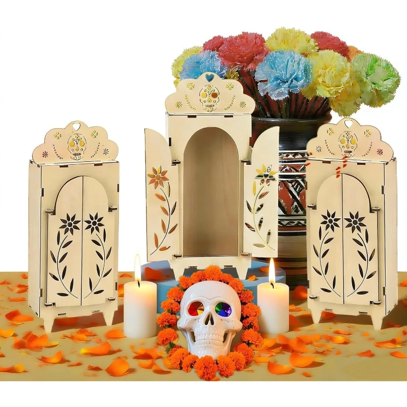 Day of the Dead Wooden Altar Memory Box Frame – Festival Shadow Box Commemorative Decoration Display