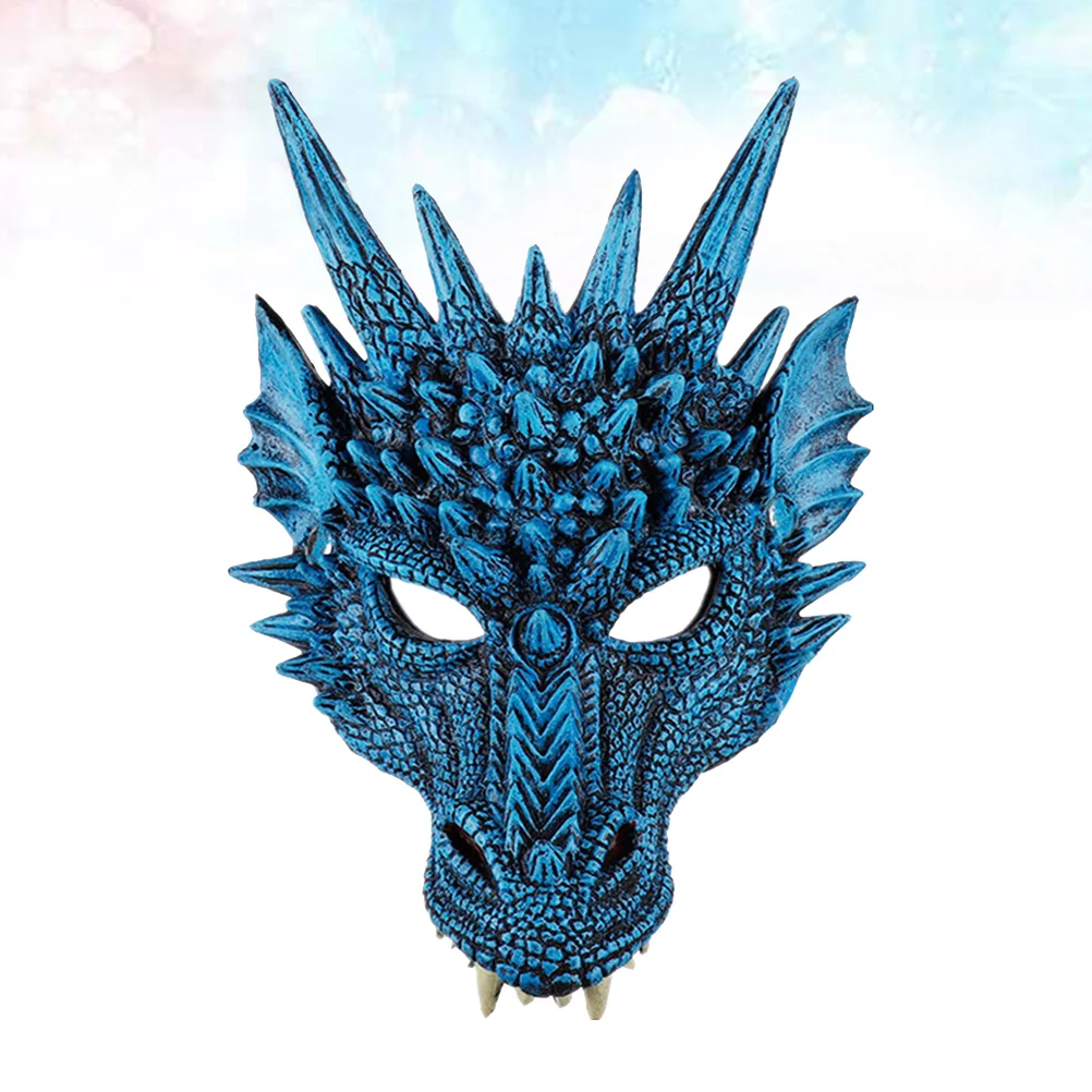 Dragon Mask Costume Prop Mask Dress-up Accessory for Halloween Masquerade Cosply Costume Party Carnival Performance (Blue)