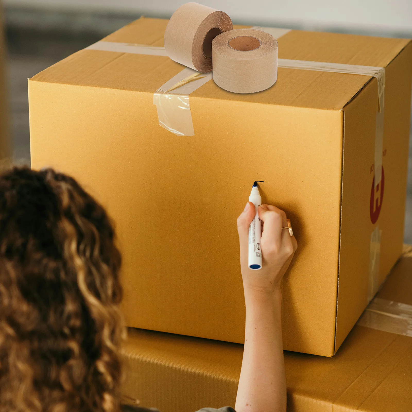 

2Pcs Heavy Duty Reinforced Kraft Paper Tape Water Activated Gummed Packing Tape for Boxes Shipping Carton Wrapping Wear
