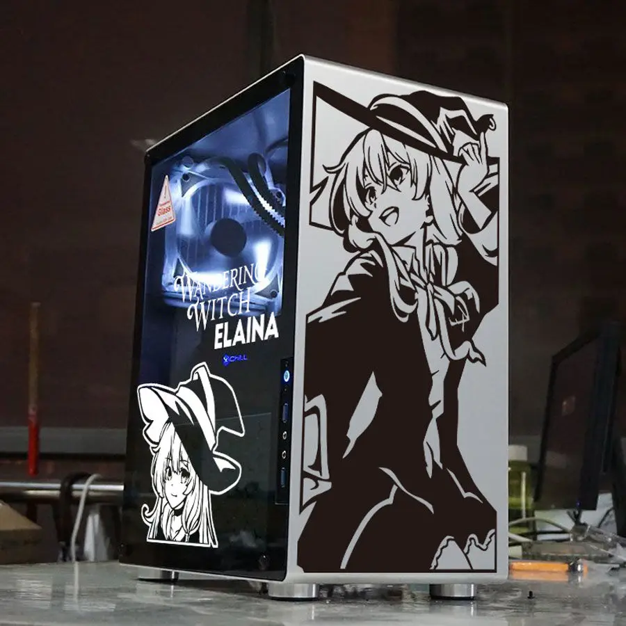 Čarodějnice elaina anime nálepky pro PC pouzdro kreslený deocr obtisky pro DIY ATX počítač podvozek kůže, vodotěsný lehko odnímatelný