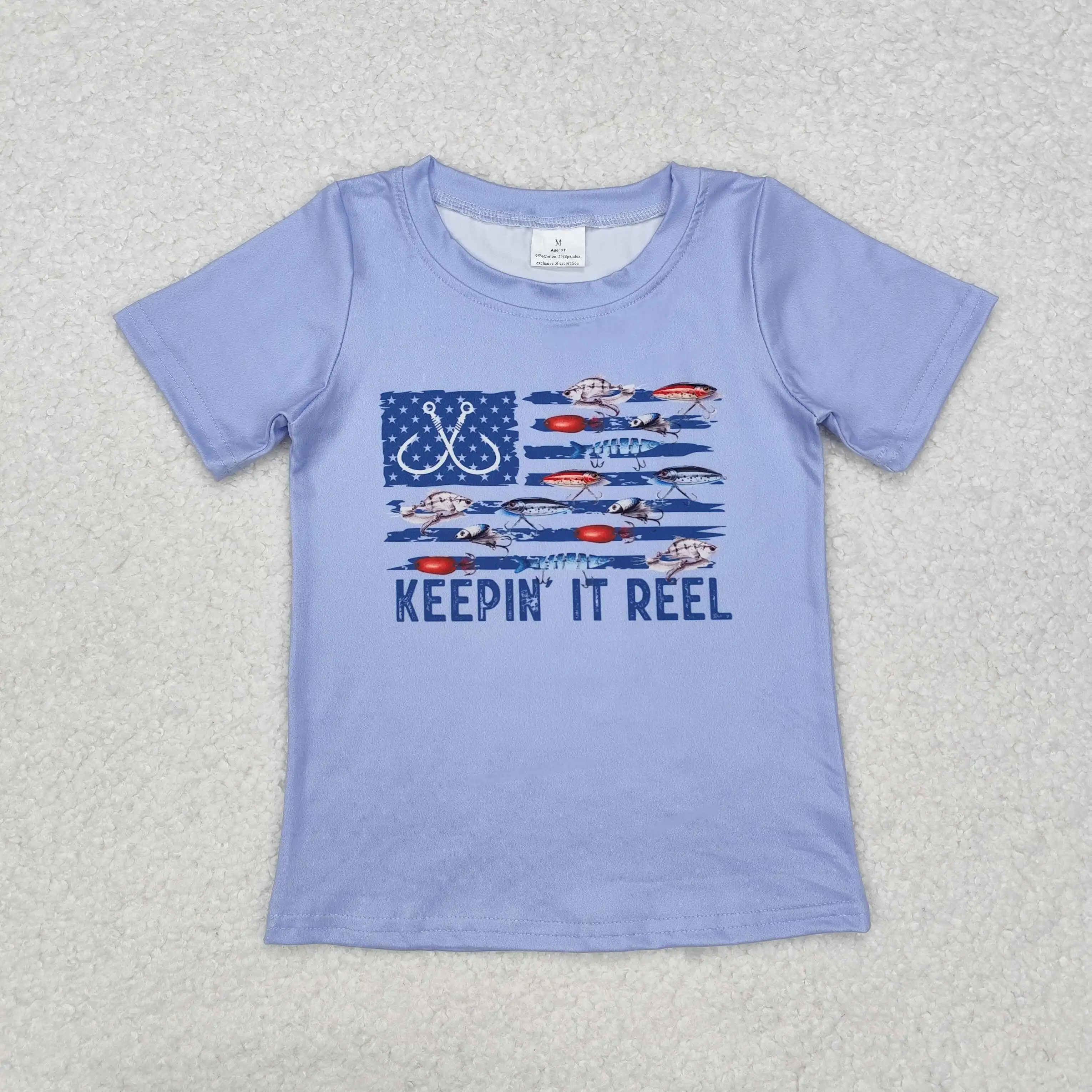 KEEPIN IT REEL Fishing Print Kids Tee Shirts Top RTS Wholesale Baby Boys Fashion Boutique Factory Price High Quality Clothes