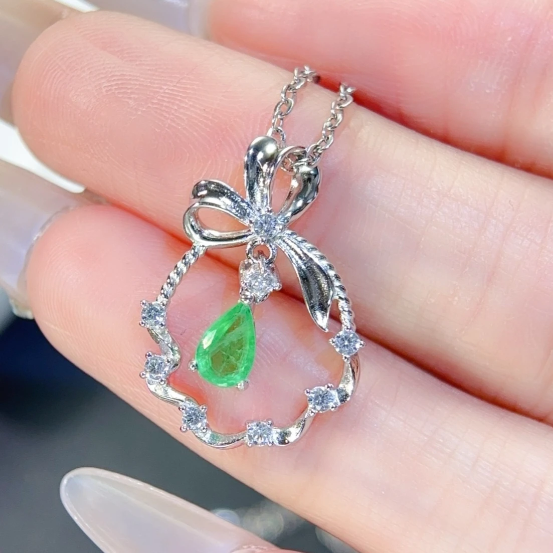 Certified 925 Silver Natural Emerald Pendant 4x6mm Colombian Emerald Fine Jewelry Wedding Party Gift for Women