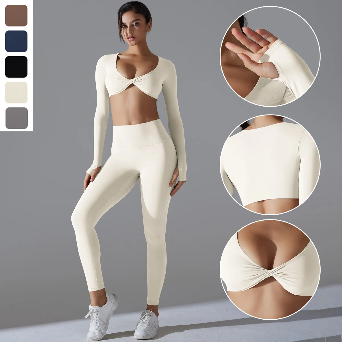 2Pieces Sports Gathering Long Sleeves for Woman Yoga Fitness Pants Suit Outdoor Running Gym Workout Quick Drying Yoga Pants Set