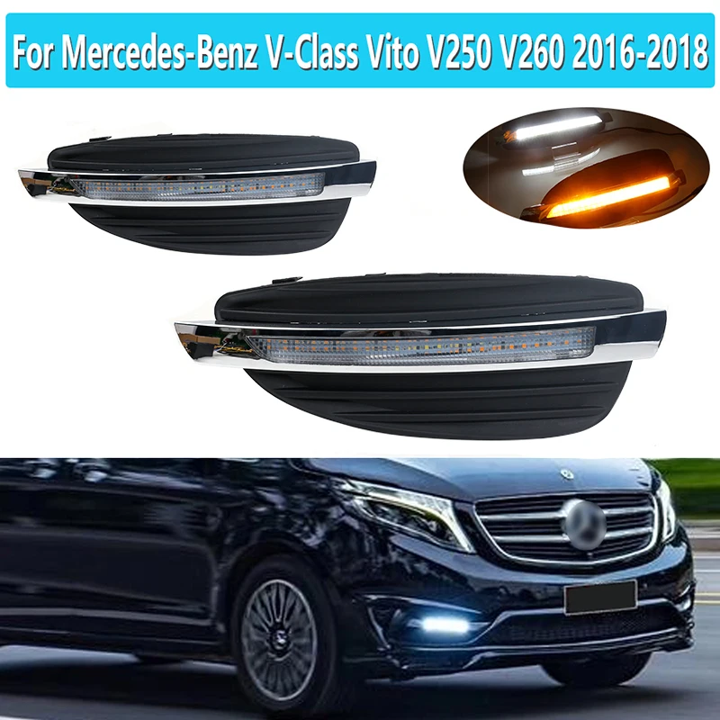 1Pair Dynamic Yellow Turn Signal 12V DRL Lamp LED Daytime Running Light For Mercedes Benz V-Class Vito V250 V260 2016 - 2018