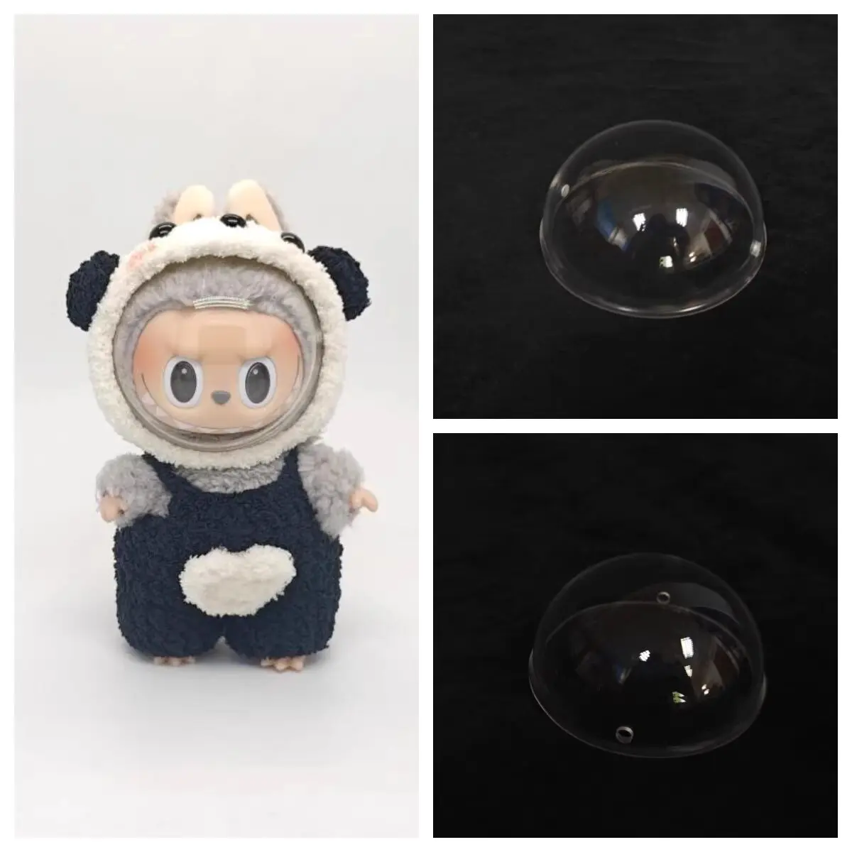 

New 17cm Labubu Transparent Protective Mask Stand And Sit Labubu Vinyl Transparent Mart Dust Cover Xmas Gift Toys Parts