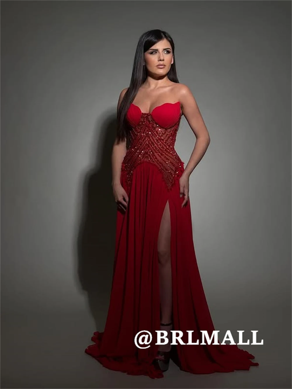 

BRLMALL Sexy Chiffon Prom Dress with Beadings, Side Split Long Evening Dresses for Women 2025 Customized Womens Party Gown