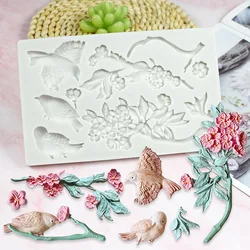 Sparrow Flower Chocolate Mold Cupcake Toppers Desserts Fondant Mold Chinese Style Cake Decorating Fondant Mold Baking