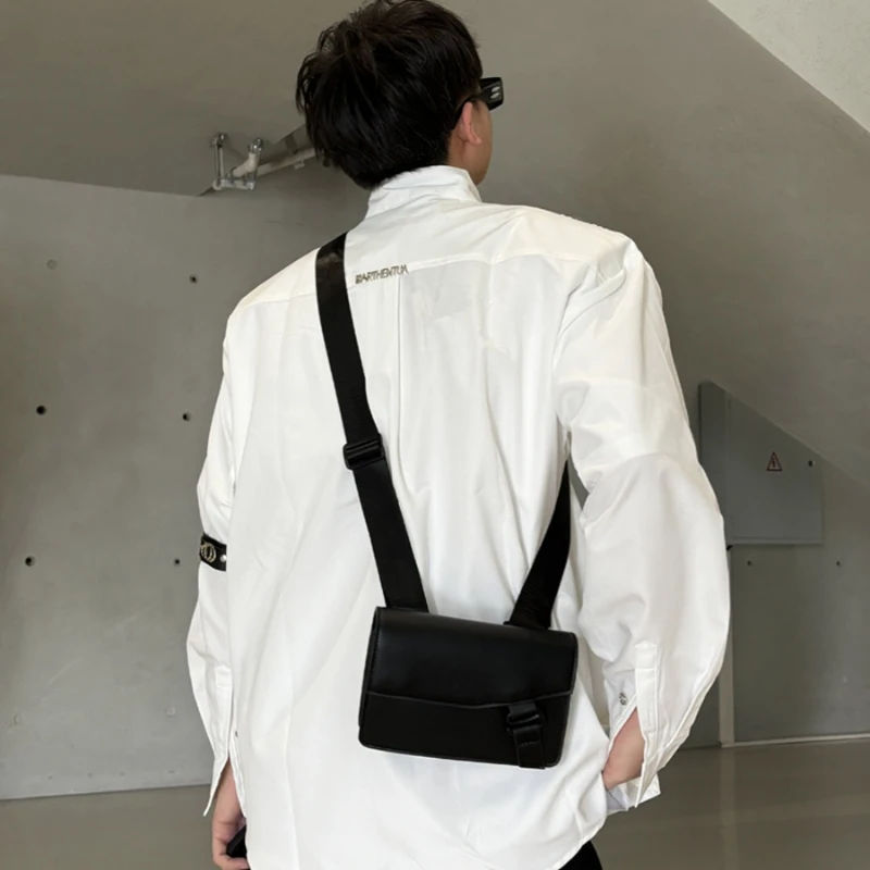 Designer Shoulder Messenger Bag for Man Korean Trendy Small Square Bag Unisex Pu Leather FLAP Phone Crossbody Purse