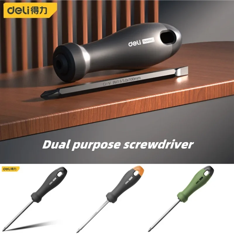 Deli-dual-purpose Chave de Fenda Magnético com Fenda Phillips Batch Convertible Cabeça Screw Driver Reparação Doméstica Mão Ferramenta pc
