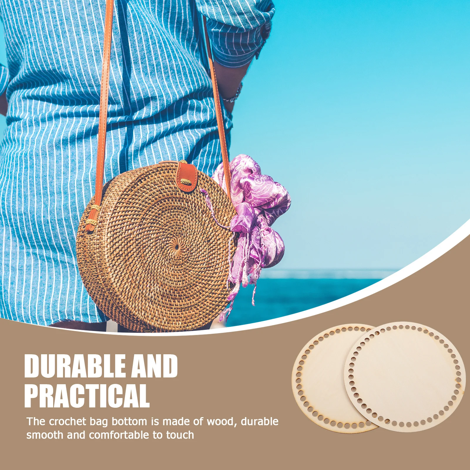 

2pcs Wooden Bag Bottom Blank Round Knitting Diy Base Crochet Basket Shaper Replacement Craft Supply Wood Crocheting Tool