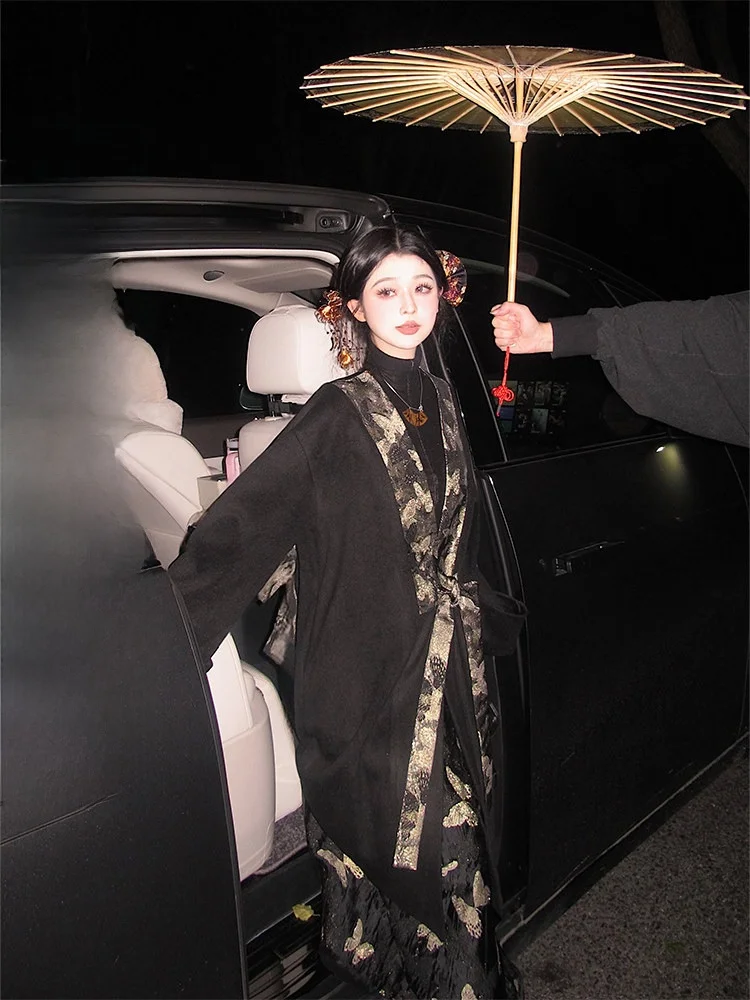 

Съемный комплект ручной работы с большим бантом Thi шерстяного пальто и куртка для женщин, модная художественная одежда для четырех сезонов