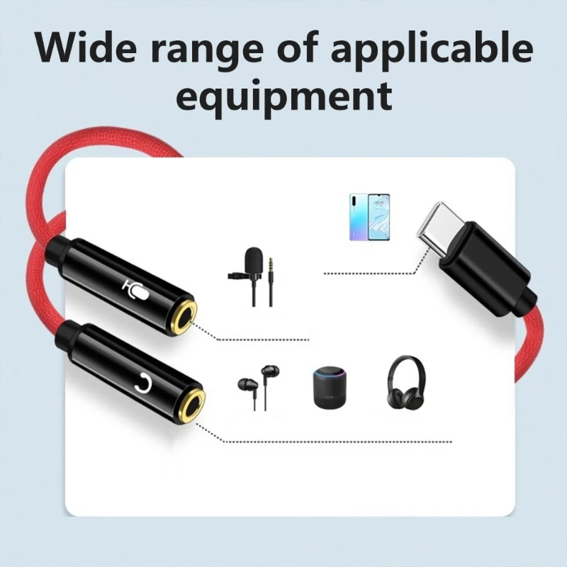 USB C Earphone Sound Cable Type C Male to 2 3.5mm Female Headsets Adapters Y Splitters Headphones Microphones Cable