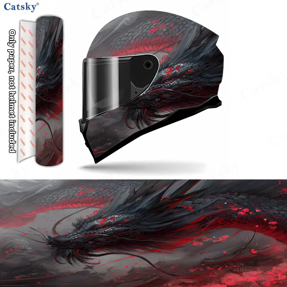 Scarlet-flamed Fierce Black Dragon Pattern Helmet stickers , PVC Material Multifunctional Helmet Stickers, Scratch-Resistant & F