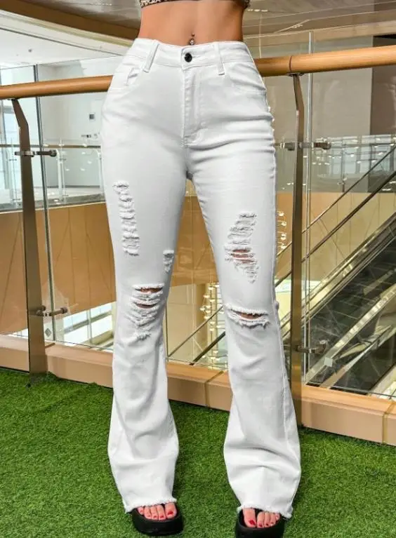 

Spring and Summer Vintage Classic Style Trendy and Fashionable Y2K High Street Vent Design High Waist Micro Flared Jeans