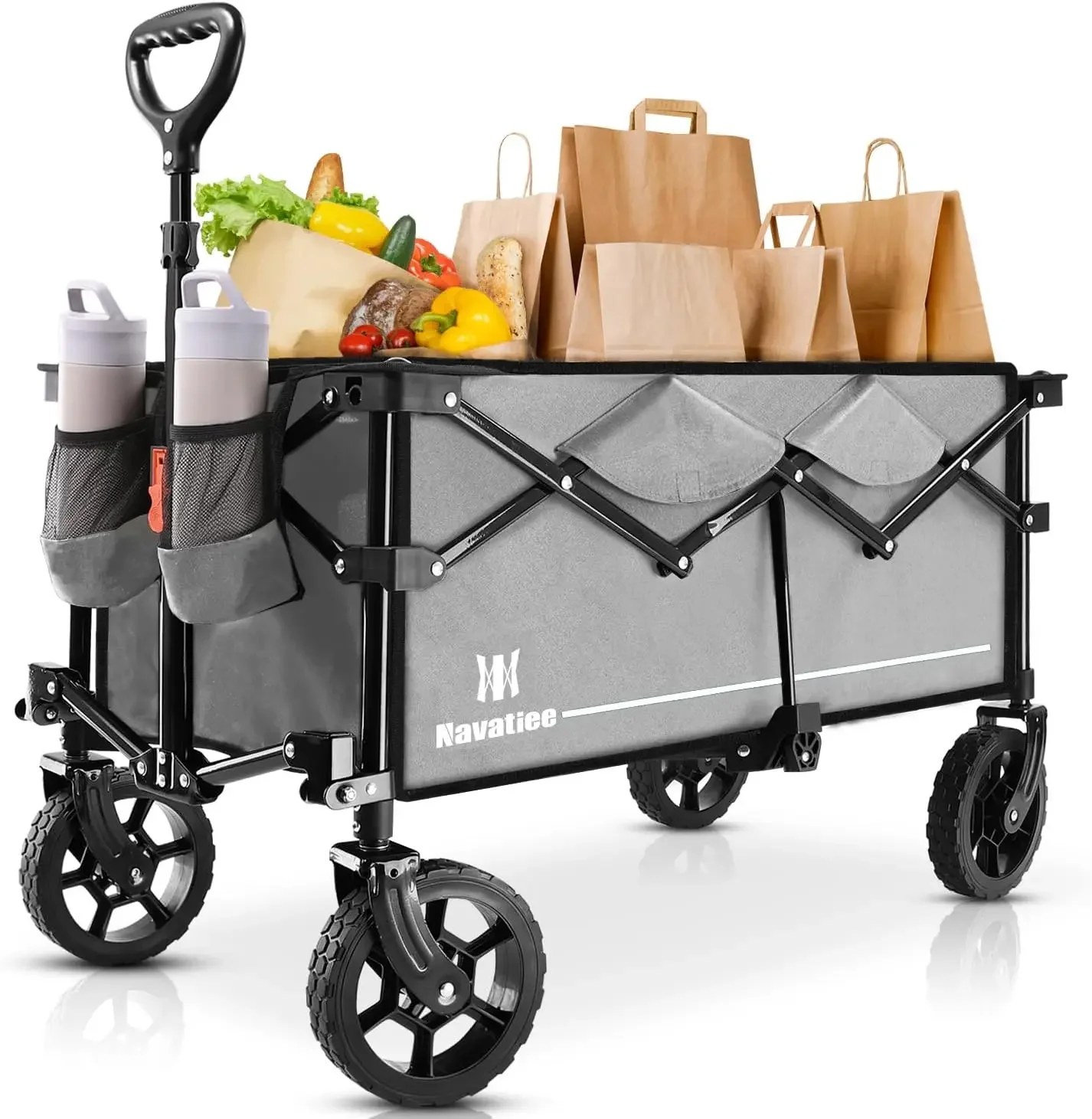 Folding Wagon, Wagon Cart Heavy Duty Foldable with Two Drink Holders, Utility Grocery Wagon