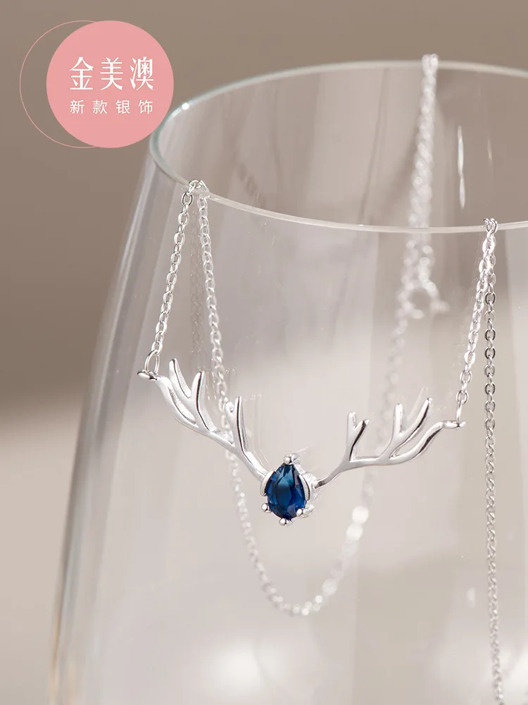 New 925 Sterling Silver Zircon Deer Necklaces Pendant Fashion Sterling Silver Jewelry Statement for Women Bijoux