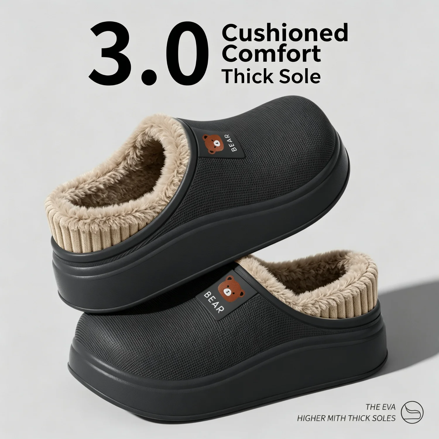 Wasserdichte Winter-Hausschuhe für Damen und Herren, 4 cm dicke Sohle, flauschig warm, für den Innenbereich, rutschfest, mit Fell gefüttert, weiche, gepolsterte Clogs. – Detail 14