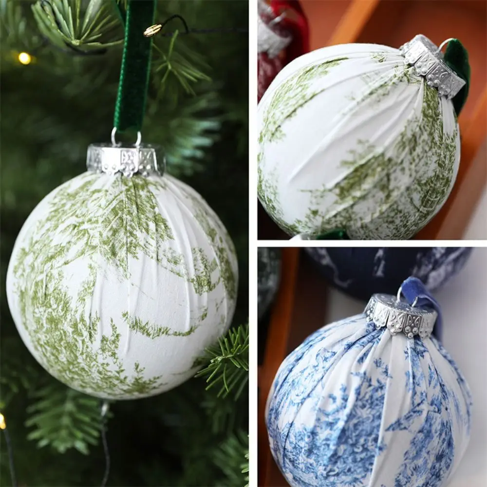 8CM Printed Christmas Ball Plastic Fabric Covered Christmas Tree Decorations Print Pattern Luxury Christmas Spheres Decor