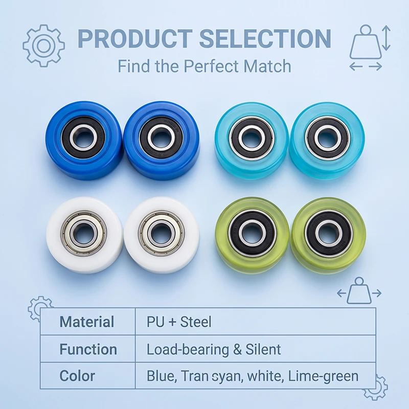 8pcs 4*16*5 PU Coated Roller Bearing 624ZZ Plastic Bearings PU62416-5 OD 16mm Polyurethane Soft Rubber Guide Wheel Pulley 4X16X5