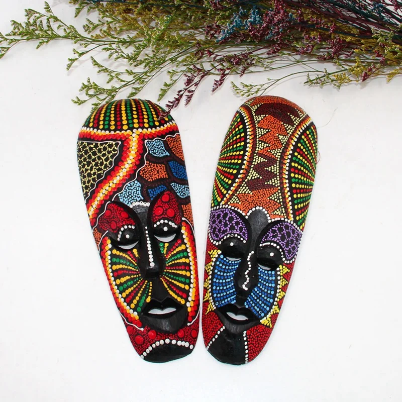 

Тотемная маска Ремесленная маска Красочные украшения Маска Настенный декор для ванной комнаты Крытый Открытый Спальня Ресторан Кухня 30 см