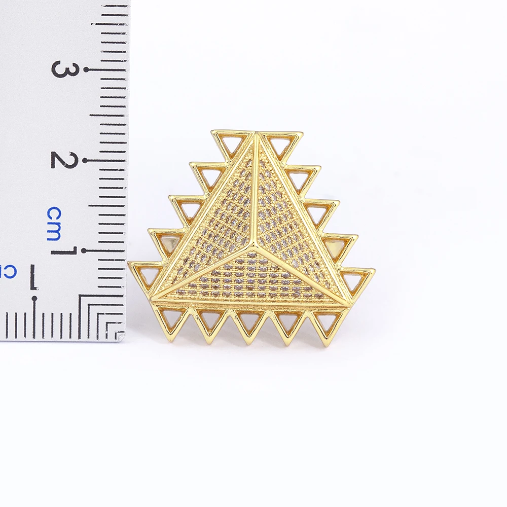 Nidin New Arrival Vintage Egypt Pyramid Gold Plated Zircon Ring Punk Style Triangle Opening Adjustable Party Jewelry Gifts