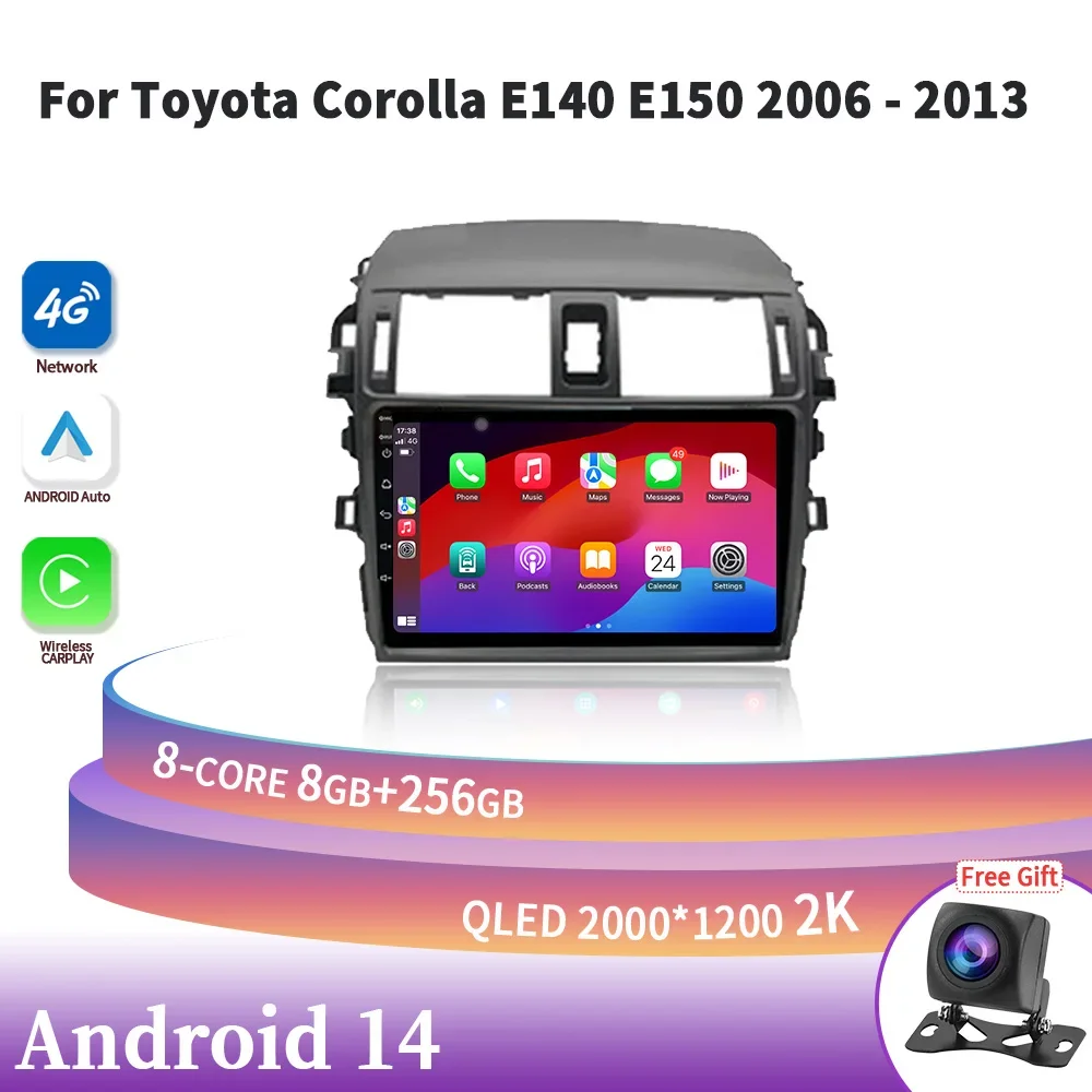 

Android 14 Car Radio Multimedia Navigation For Toyota Corolla E140 E150 2006-2013 Wireless Carplay Stereo 4G GPS Screen 2DIN