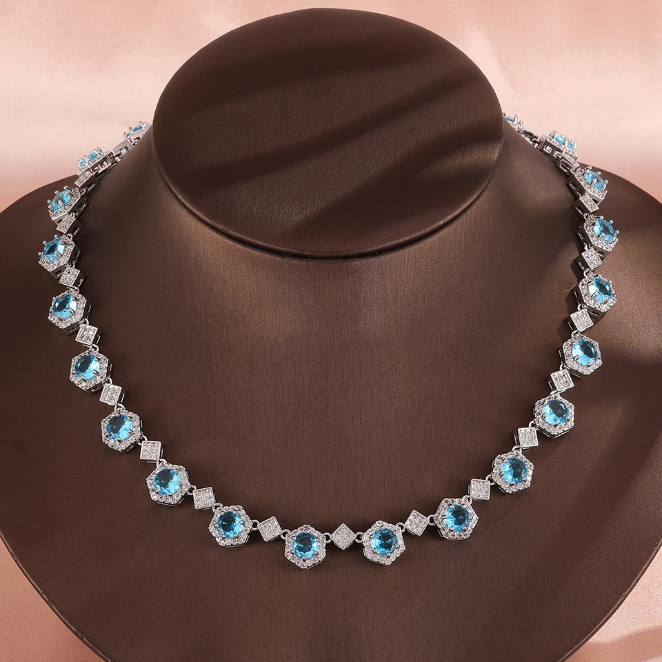 ZAKOL Bunte Geometrische Glänzende Kubische Zirkonia-Kette Tennis-Halskette für Damen, Wunderschöner Luxuriöser Vollbesetzter CZ-Schmuck für Hochzeiten und Partys – Detail 8