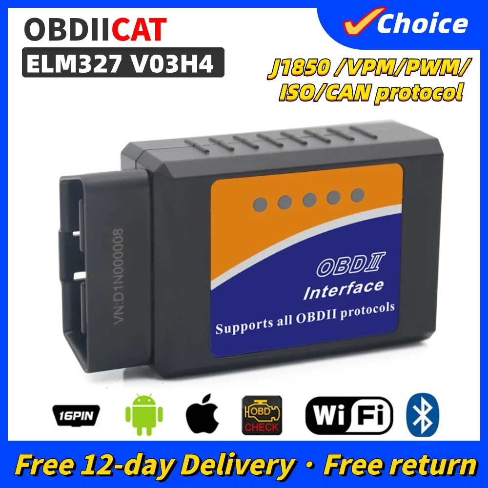 ELM327 V03H4 OBD Bluetooth Diagnostic ELM 327 Auto Adapter Car Tool For Android/IOS OBDII Protocol