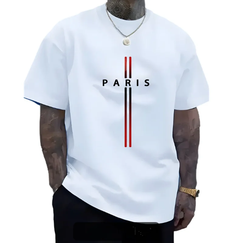 

2025 Мужская летняя свободная футболка из 100% хлопка с креативным графическим принтом, облегающая повседневная спортивная футболка с круглым вырезом и короткими рукавами, топ