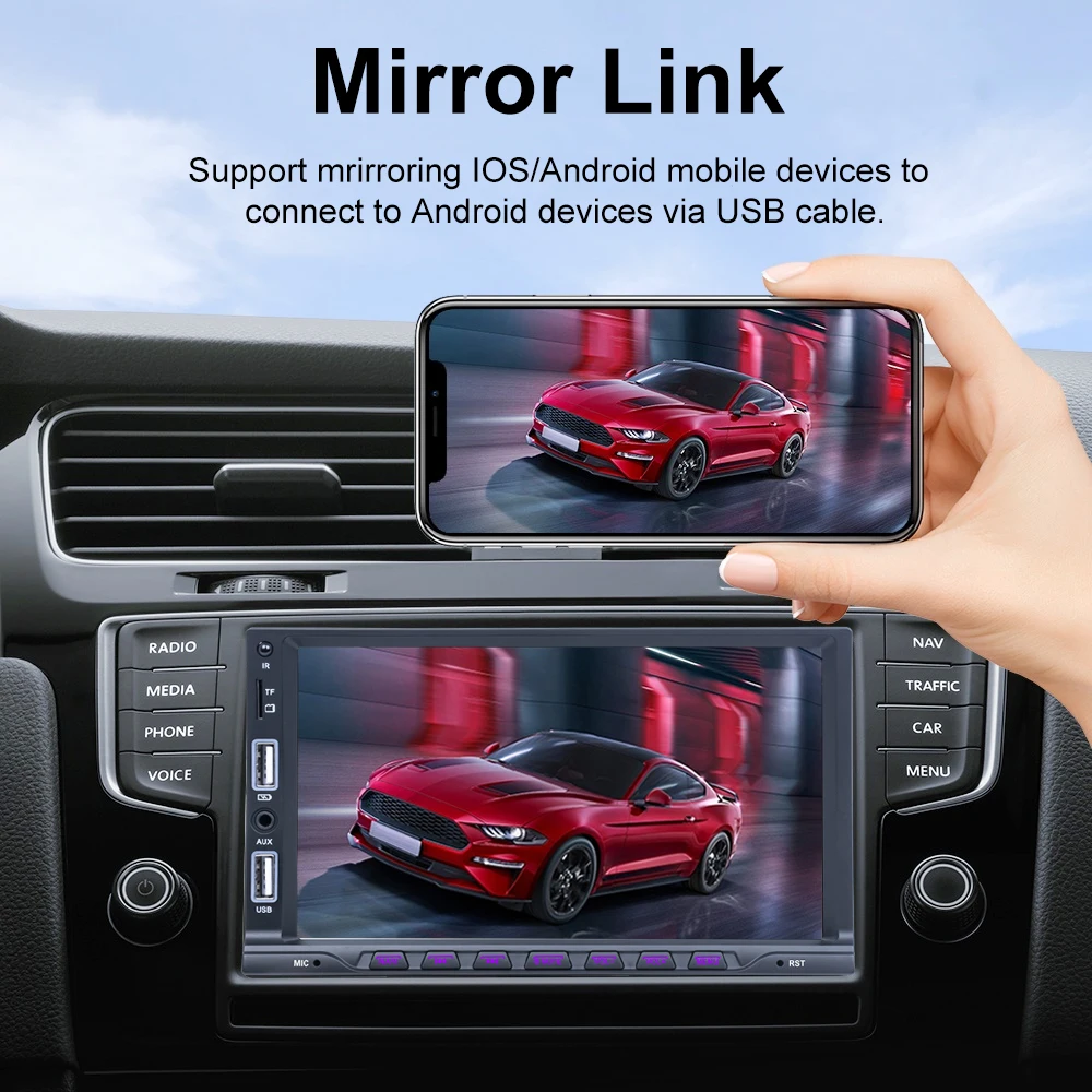 X-REAKO 1 Din 7 Inch Car Radio MP5 Player Touch Screen Multimedia with Two USB Bluetooth FM Mirror Link Universal Autoradio 7027