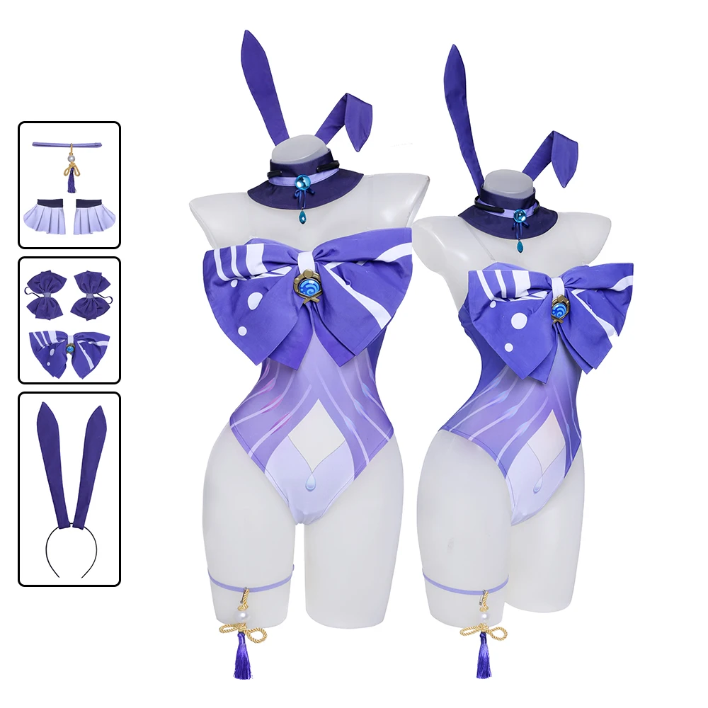 COS-KiKi Genshin Impact Sangonomiya Kokomi Bunny Girl Game Suit Cosplay Costume Sexy Lovely Jumpsuits Easter Party Outfit Women