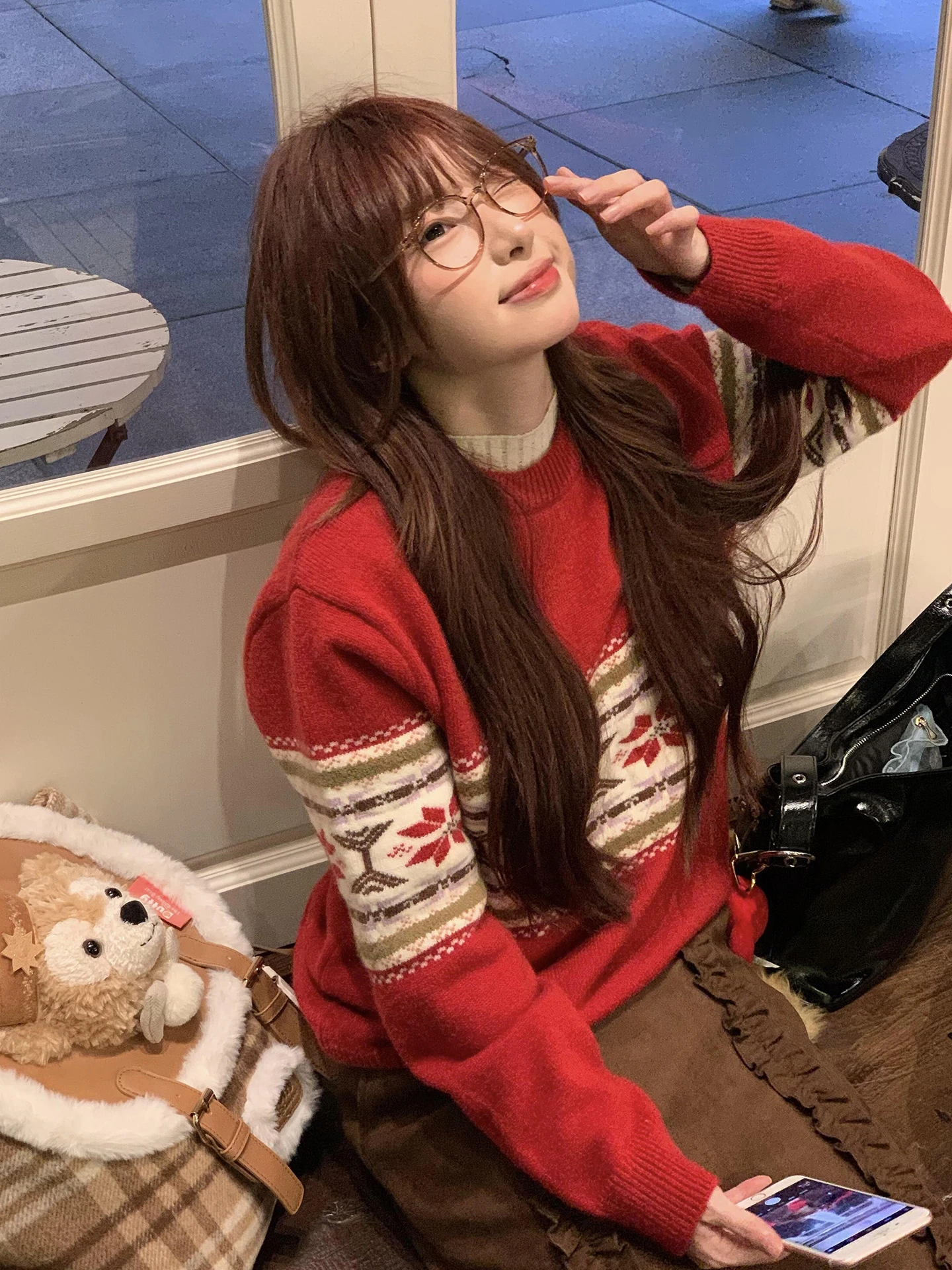 

Christmas Knitted Sweater Women's Loose Fit Long Sleeve Warm Soft Knitwear Inner And Outer Wear Red Color Korean Style Fashion
