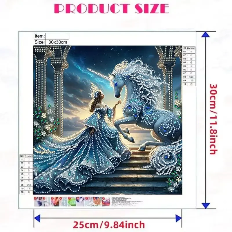 CHENISTORY 5D DIY Diamond Painting Kit Princess and Unicorn DIY Partial Special Shaped Drill Handmade Diamond Mosaic Art Gift