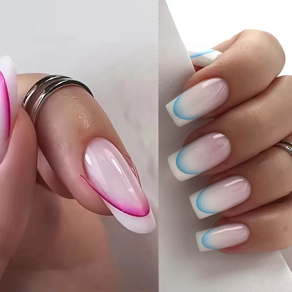 6 pçs gradiente linha francesa manicure arte do prego adesivos auto-adesivos decalques design dicas de unhas guias decorações estêncil manicure