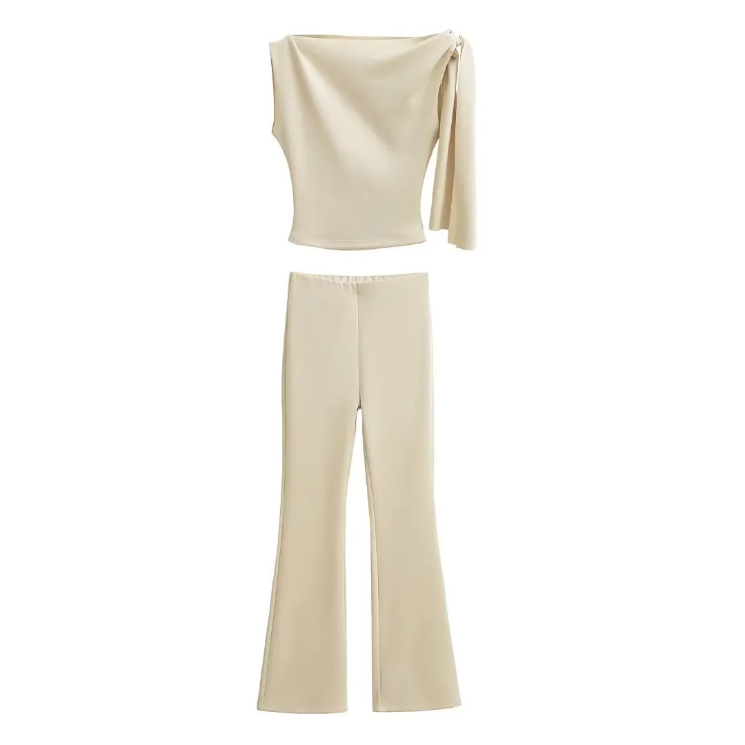 Feminino ort sve colheita superior com cinto faion conjunto calças de perna larga calças compridas primavera 2025 temporada conjunto de duas peças casual wear