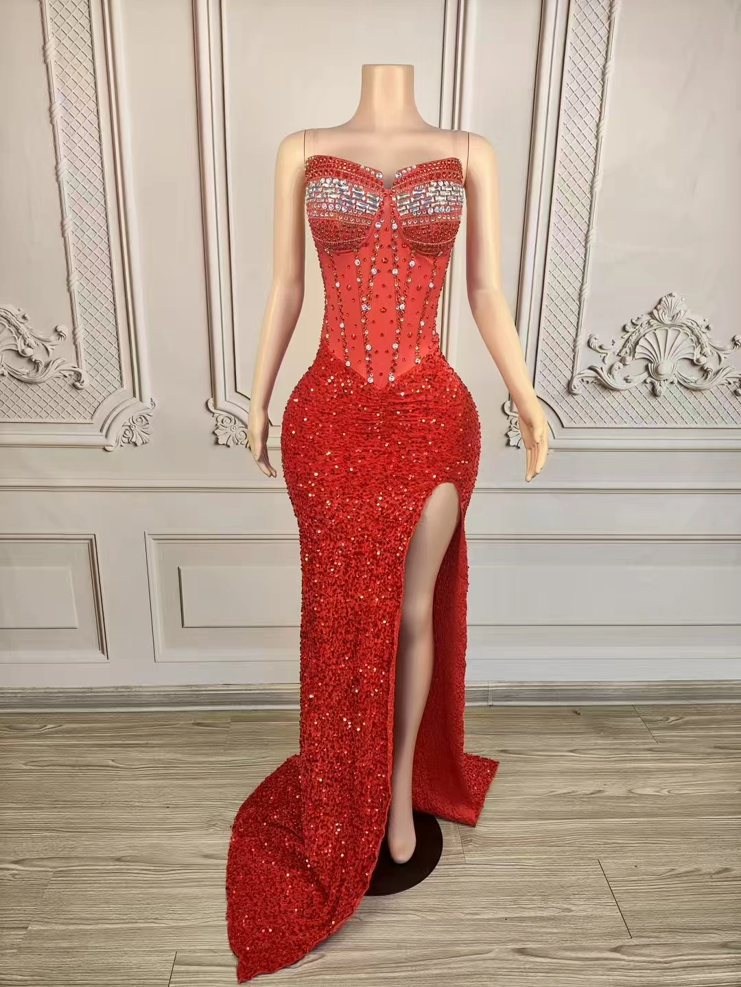 

shoulder Red Sequins Sparkly Long DressElegant Women Birthday Party Floor-length DressPhoto Shoot Wear Formal Dress D250